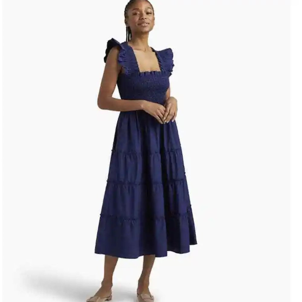 Hill House Ellie Nap Dress Navy Poplin Size XS Midi